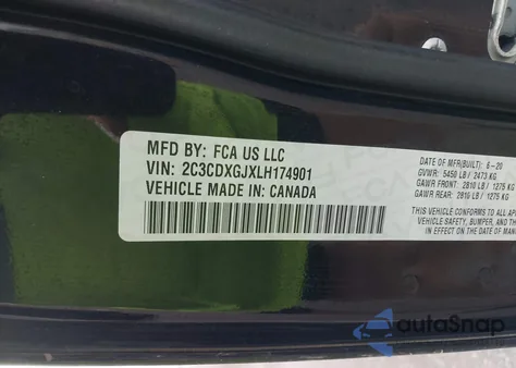 2020 Dodge Charger Scat Pack Rwd z USA, uszkodzony, nr VIN 2C3CDXGJXLH174901